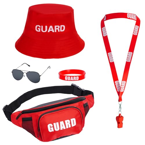 cnomg 5-teiliges Wach-Kostüm-Set, Rettungsschwimmer-Kostüm, Zubehör, Hut, Sonnenbrille, Pfeife, Bauchtasche für Halloween, Strand, Verkleidungsparty cnomg 5-teiliges Wach-Kostüm-Set, Rettungsschwimmer-Kostüm, Zubehör, Hut, Sonnenbrille, Pfeife, Bauchtasche für Halloween, Strand, Verkleidungsparty von cnomg