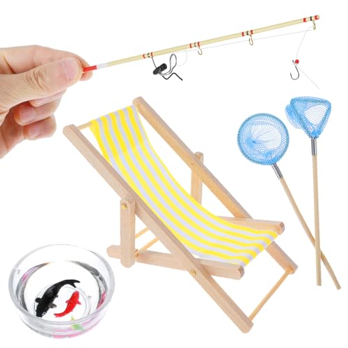 Cobee Miniatur Puppenhaus Strandstuhl,5 Stück 3 Stück 1:12 Holz Strandstuhl Puppenliegestuhl Angelrute Fischernetz Möbel Dekor Mini Garten Zubehör Party Favor für drinnen und draußen Cobee Miniatur Puppenhaus Strandstuhl,5 Stück 3 Stück 1:12 Holz Strandstuhl Puppenliegestuhl Angelrute Fischernetz Möbel Dekor Mini Garten Zubehör Party Favor für drinnen und draußen von Cobee