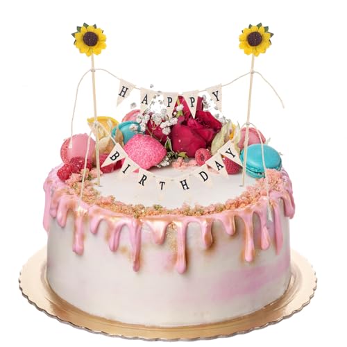 cobee Happy Birthday Tortendeko, Tortendeko Geburtstag Cake Topper Banner Kuchendeko für Geburtstag Torten Topper Girlande für Geburtstag Kuchen Topper(Farbe 2 Sonnenblume) von Cobee