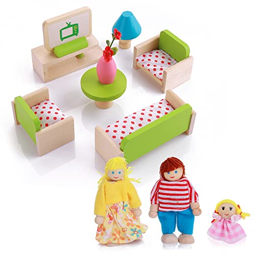 cobee Puppenhaus Minimöbel Set aus Holz, 12 teiliges Miniatur Puppenhaus Möbel mit 3 Familienpuppenfiguren, Puppenhaus Wohnzimmer Zubehör Puppenhaus Dekoration zum Rollenspiel cobee Puppenhaus Minimöbel Set aus Holz, 12 teiliges Miniatur Puppenhaus Möbel mit 3 Familienpuppenfiguren, Puppenhaus Wohnzimmer Zubehör Puppenhaus Dekoration zum Rollenspiel von Cobee
