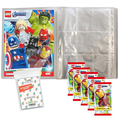 Bundle mit Lego Avengers - Serie 1 Trading Cards - 1 Leere Sammelmappe + 5 Booster + Exklusive Collect-it Hüllen von collect-it.de MY HOME OF CARDS + TOYS
