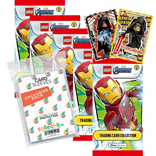 Blue Ocean Lego Avengers Serie 1 Trading Cards Bundle mit 5 Booster + 2 Limitierte Star Wars Karten + Exklusive Collect-it Sleeves von collect-it.de MY HOME OF CARDS + TOYS