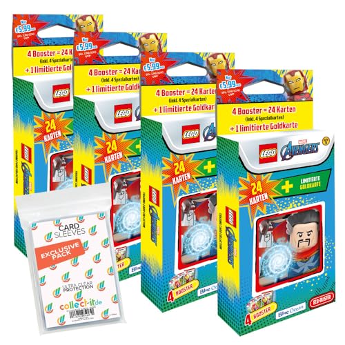 Bundle mit Lego Avengers - Serie 1 Trading Cards - Alle 4 verschiedenen Blister + Exklusive Collect-it Hüllen von collect-it.de MY HOME OF CARDS + TOYS