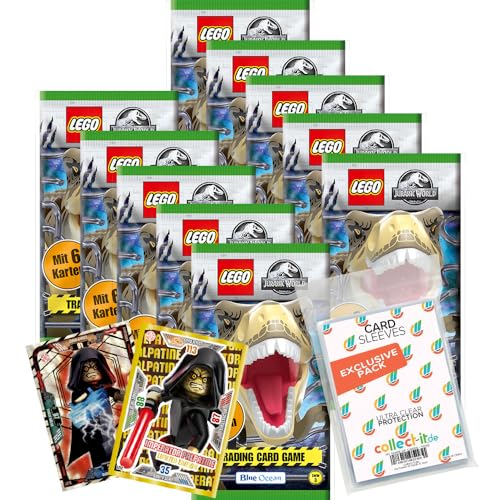Bundle mit Blue Ocean Lego Jurassic World - Serie 3-10 Booster + 2 Limitierte Star Wars Karten + Exklusive Collect-it Hüllen von collect-it.de MY HOME OF CARDS + TOYS
