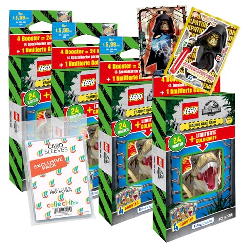Bundle mit Blue Ocean Lego Jurassic World - Serie 3- Alle 4 verschiedenen Blister + 2 Limitierte Star Wars Karten + Exklusive Collect-it Hüllen von collect-it.de MY HOME OF CARDS + TOYS