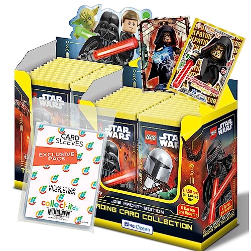 Bundle mit Blue Ocean Lego Star Wars - Serie 4 Trading Cards - 2 Display (72 Booster) + 2 Limitierte Star Wars Karten + Exklusive Collect-it Hüllen von collect-it.de MY HOME OF CARDS + TOYS