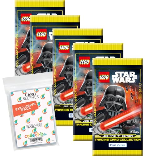 Bundle mit Blue Ocean Lego Star Wars - Serie 4 Trading Cards - 5 Booster + Exklusive Collect-it Hüllen von collect-it.de MY HOME OF CARDS + TOYS