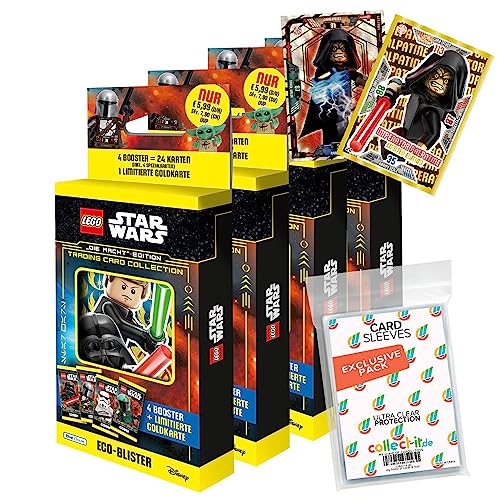 Bundle mit Blue Ocean Lego Star Wars - Serie 4 Trading Cards - Alle 4 verschiedenen Blister + 2 Limitierte Star Wars Karten + Exklusive Collect-it Hüllen von collect-it.de MY HOME OF CARDS + TOYS