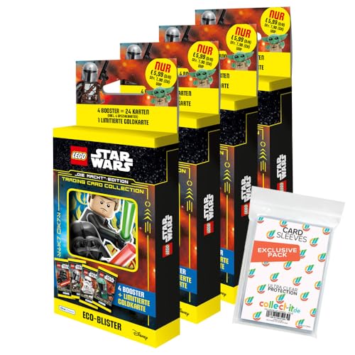 Bundle mit Blue Ocean Lego Star Wars - Serie 4 Trading Cards - Alle 4 verschiedenen Blister + 2 Limitierte Star Wars Karten + Exklusive Collect-it Hüllen von collect-it.de MY HOME OF CARDS + TOYS