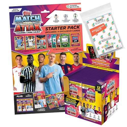 Bundle mit Champions League 2023/24 - Trading Cards - 1 Starter + 1 Display (36 Booster) + Exklusive Collect-it Hüllen von collect-it.de MY HOME OF CARDS + TOYS