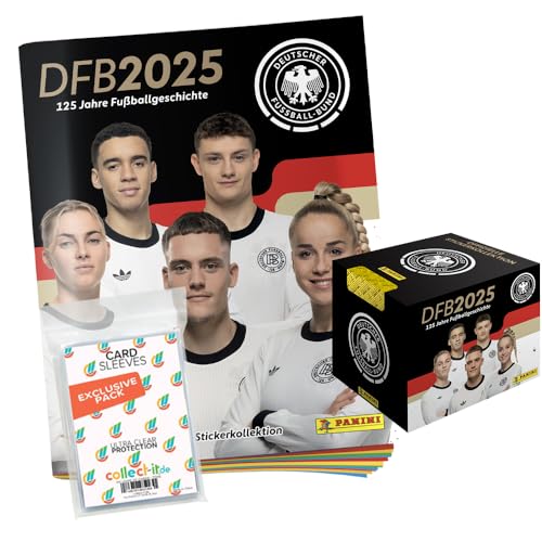 Bundle mit DFB 2025-125 Jahre Fußballgeschichte - Sammelsticker - 1 Display (36 Tüten) + Album + Exklusive Collect-it Hüllen von collect-it.de MY HOME OF CARDS + TOYS