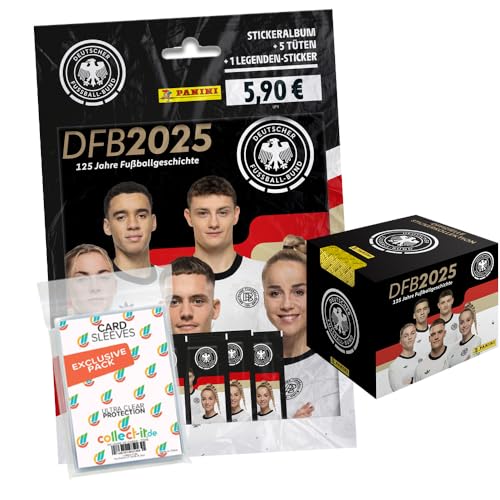 Bundle mit DFB 2025-125 Jahre Fußballgeschichte - Sammelsticker - 1 Display (36 Tüten) + Starter + Exklusive Collect-it Hüllen von collect-it.de MY HOME OF CARDS + TOYS