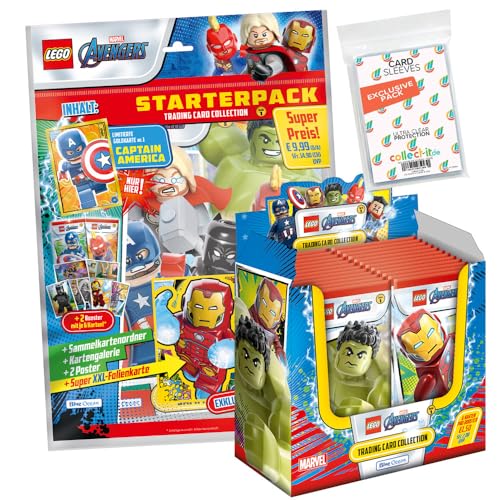 Bundle mit Lego Avengers - Serie 1 Trading Cards - 1 Starter + 1 Display (36 Booster) + Exklusive Collect-it Hüllen von collect-it.de MY HOME OF CARDS + TOYS