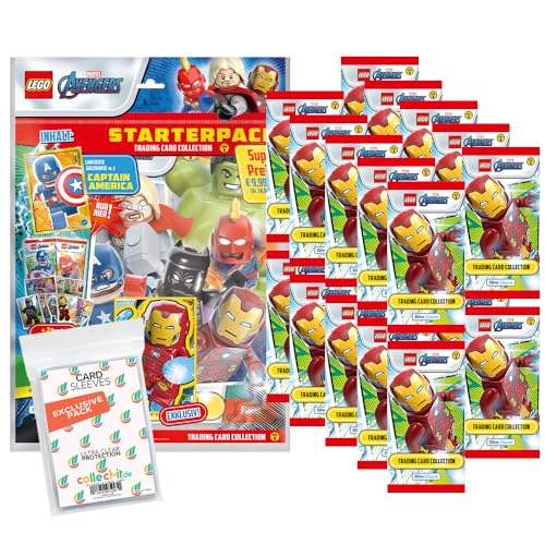 Bundle mit Lego Avengers - Serie 1 Trading Cards - 1 Starter + 20 Booster + Exklusive Collect-it Hüllen von collect-it.de MY HOME OF CARDS + TOYS