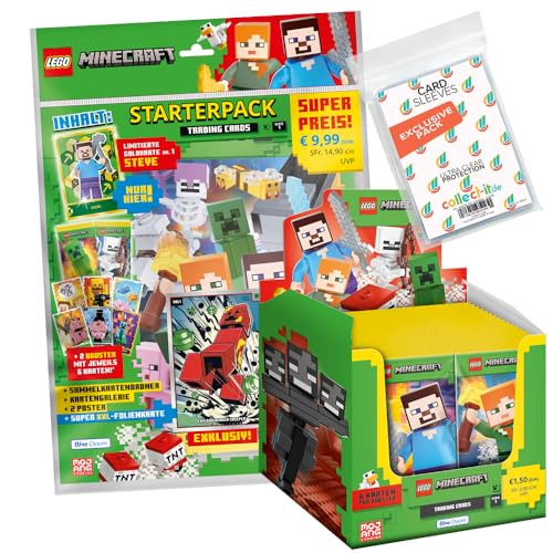 Bundle mit Lego Minecraft Serie 1 Trading Cards - 1 Starter + 1 Display (50 Booster) + 2 Limitierte Star Wars Karten + Exklusive Collect-it Hüllen von collect-it.de MY HOME OF CARDS + TOYS