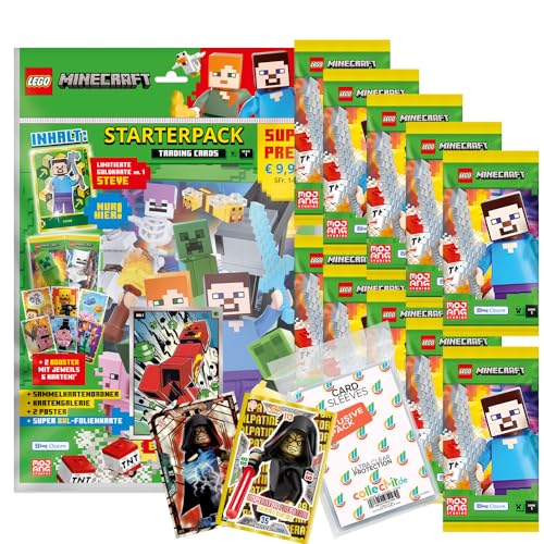 Bundle mit Lego Minecraft Serie 1 Trading Cards - 1 Starter + 10 Booster + 2 Limitierte Star Wars Karten + Exklusive Collect-it Hüllen von collect-it.de MY HOME OF CARDS + TOYS