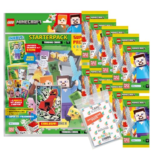 Bundle mit Lego Minecraft Serie 1 Trading Cards - 1 Starter + 10 Booster + Exklusive Collect-it Hüllen von collect-it.de MY HOME OF CARDS + TOYS