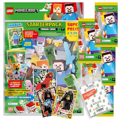 Bundle mit Lego Minecraft Serie 1 Trading Cards - 1 Starter + 5 Booster + 2 Limitierte Star Wars Karten + Exklusive Collect-it Hüllen von collect-it.de MY HOME OF CARDS + TOYS