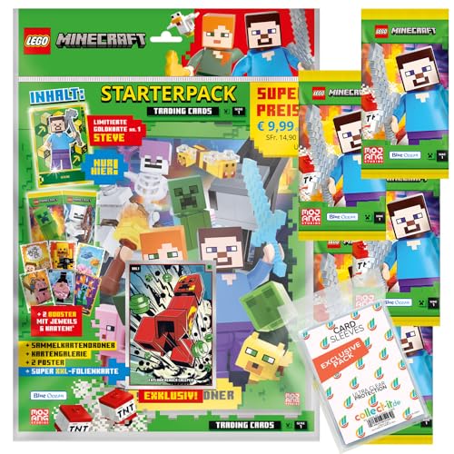 Bundle mit Lego Minecraft Serie 1 Trading Cards - 1 Starter + 5 Booster + Exklusive Collect-it Hüllen von collect-it.de MY HOME OF CARDS + TOYS