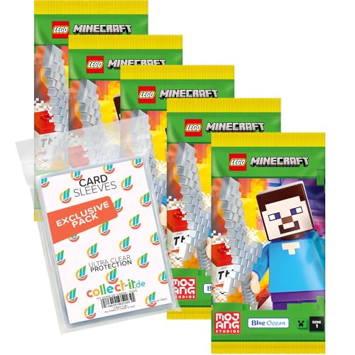 Bundle mit Lego Minecraft Serie 1 Trading Cards - 5 Booster + Exklusive Collect-it Hüllen von collect-it.de MY HOME OF CARDS + TOYS