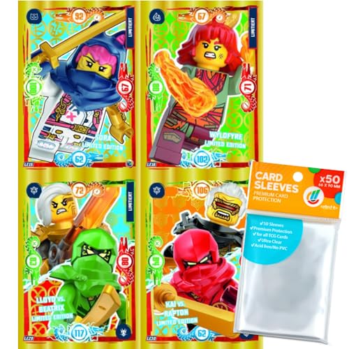 Bundle mit Lego Ninjago - Serie 9 Trading Cards - 4 Verschiedene Limitierte Karten (LE15-LE16, LE29-LE30) - Deutsch + Exklusive Collect-it Hüllen von collect-it.de MY HOME OF CARDS + TOYS