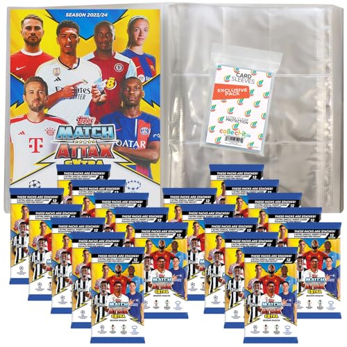 Bundle mit Match Attax Champions League 2023/24 EXTRA - Trading Cards - 1 Leere Sammelmappe + 20 Booster + Exklusive Collect-it Hüllen von collect-it.de MY HOME OF CARDS + TOYS