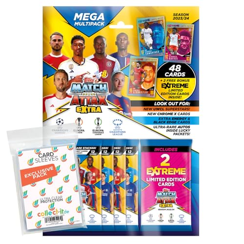 Bundle mit Match Attax Champions League 2023/24 EXTRA - Trading Cards - 1 Multipack + Exklusive Collect-it Hüllen von collect-it.de MY HOME OF CARDS + TOYS