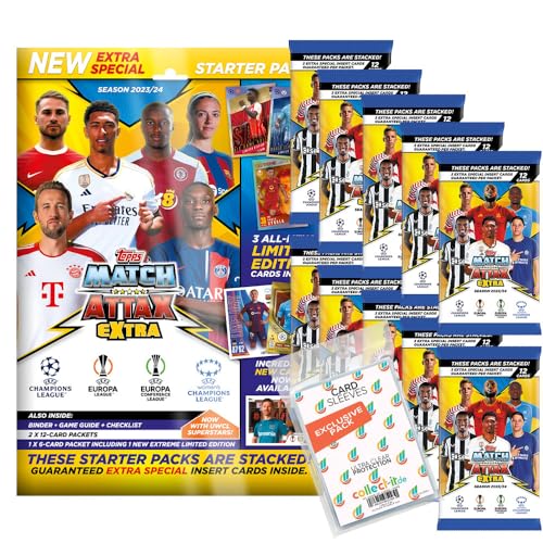 Bundle mit Match Attax Champions League 2023/24 EXTRA - Trading Cards - 1 Starter + 10 Booster + Exklusive Collect-it Hüllen von collect-it.de MY HOME OF CARDS + TOYS