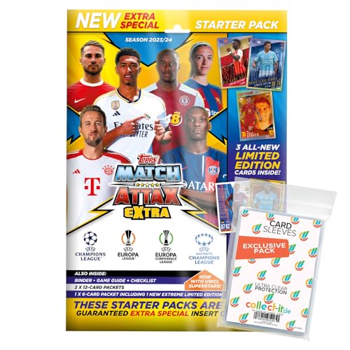 Bundle mit Match Attax Champions League 2023/24 EXTRA - Trading Cards - 1 Starter + Exklusive Collect-it Hüllen von collect-it.de MY HOME OF CARDS + TOYS