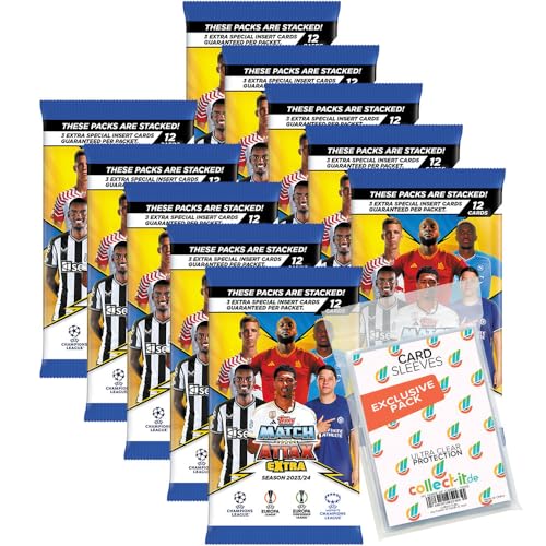 Bundle mit Match Attax Champions League 2023/24 EXTRA - Trading Cards - 10 Booster + Exklusive Collect-it Hüllen von collect-it.de MY HOME OF CARDS + TOYS