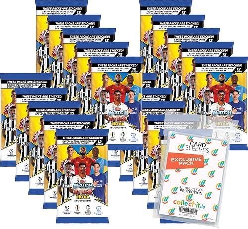 Bundle mit Match Attax Champions League 2023/24 EXTRA - Trading Cards - 20 Booster + Exklusive Collect-it Hüllen von collect-it.de MY HOME OF CARDS + TOYS