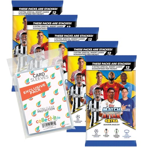 Bundle mit Match Attax Champions League 2023/24 EXTRA - Trading Cards - 5 Booster + Exklusive Collect-it Hüllen von collect-it.de MY HOME OF CARDS + TOYS