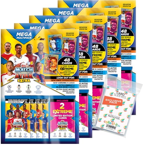 Bundle mit Match Attax Champions League 2023/24 EXTRA - Trading Cards - 5 Multipacks + Exklusive Collect-it Hüllen von collect-it.de MY HOME OF CARDS + TOYS