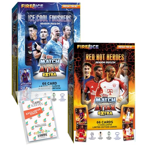 Bundle mit Match Attax Champions League 2023/24 EXTRA - Trading Cards - Alle 2 verschiedenen Tin Boxen + Exklusive Collect-it Hüllen von collect-it.de MY HOME OF CARDS + TOYS