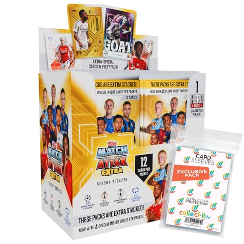 Bundle mit Match Attax Champions League 2024/25 EXTRA - Trading Cards - 1 Display (24 Booster) + Exklusive Collect-it Hüllen,1 Booster mit 12 Karten, mindestens 4 Spezial Karten dabei von collect-it.de MY HOME OF CARDS + TOYS