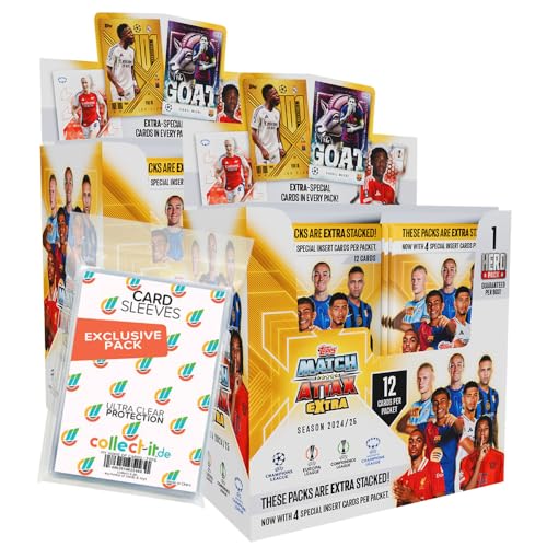 Bundle mit Match Attax Champions League 2024/25 EXTRA - Trading Cards - 2 Display (48 Booster) + Exklusive Collect-it Hüllen von collect-it.de MY HOME OF CARDS + TOYS