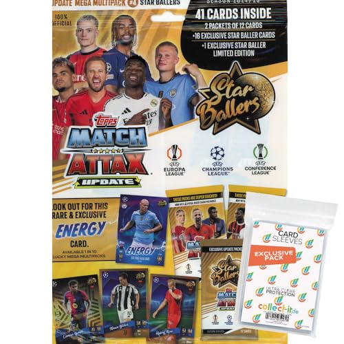 Bundle mit Match Attax Champions League 2024/25 - Trading Cards - 1 Update Multipack Star Ballers #4 + Exklusive Collect-it Hüllen von collect-it.de MY HOME OF CARDS + TOYS