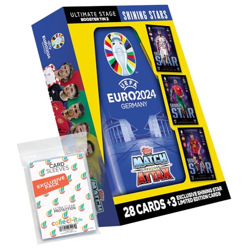 Bundle mit Match Attax UEFA Euro 2024 Germany - 1 Mini Tin Box Shining Stars + Exklusive Collect-it Hüllen von collect-it.de MY HOME OF CARDS + TOYS