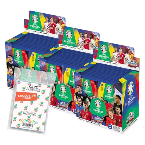Bundle mit Match Attax UEFA Euro 2024 Germany - 3 Display (108 Booster) + Exklusive Collect-it Hüllen von collect-it.de MY HOME OF CARDS + TOYS