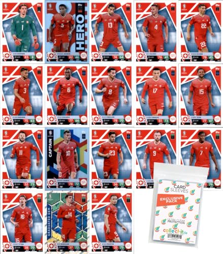 Bundle mit Match Attax UEFA Euro 2024 Germany - Mannschaftspaket - Schweiz + Exklusive Collect-it Hüllen von collect-it.de MY HOME OF CARDS + TOYS