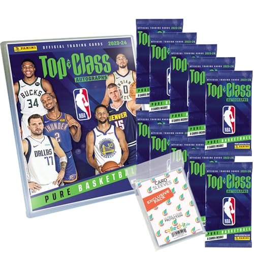 Bundle mit Top Class - NBA Pure Basketball - 2023/24-1 Starter + 10 Booster + Exklusive Collect-it Hüllen von collect-it.de MY HOME OF CARDS + TOYS
