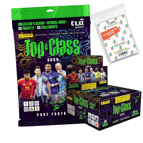 Bundle mit Top Class Pure Football 2025 - Trading Cards - 1 Starter + 1 Display (24 Booster) + Exklusive Collect-it Hüllen, 1 Booster enthält: 8 Karten, Sammelmappe, Spielfeld, 2 Limitierte Karten von collect-it.de MY HOME OF CARDS + TOYS