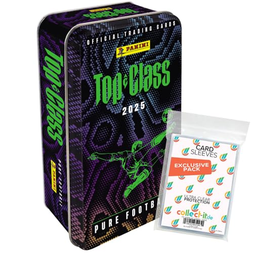Bundle mit Top Class Pure Football 2025 - Trading Cards - 1 Tin Box + Exklusive Collect-it Hüllen, 6 Booster + 2 Holo Giant Cards + 2 Unbeatable Cards Parallels von collect-it.de MY HOME OF CARDS + TOYS
