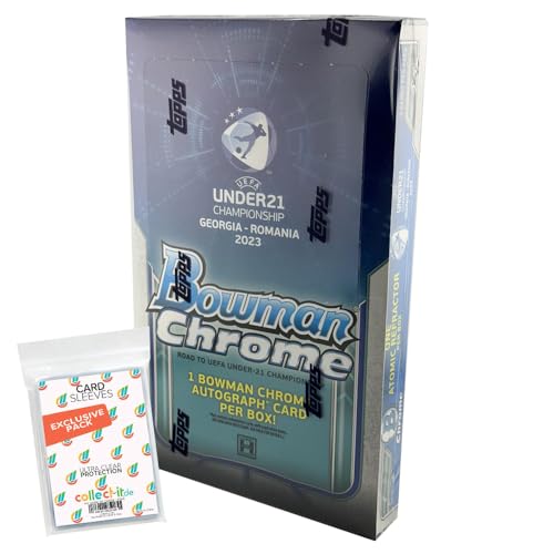 Bundle mit Topps Bowman Chrome Road to 2023 UEFA Under-21 European Championship Fussball 1x Hobby Box + Exklusive Collect-it Hüllen, mindestens 1 Chrome Under-21 Autogramm von collect-it.de MY HOME OF CARDS + TOYS
