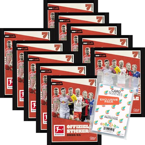 Bundle mit Topps Bundesliga Sammelsticker 2023/24-10 Tüten + Exklusive Collect-it Hüllen von collect-it.de MY HOME OF CARDS + TOYS