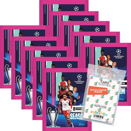 Bundle mit Topps - Champions League 2023/24 - Sammelsticker - 10 Tüten + Exklusive Collect-it Hüllen von collect-it.de MY HOME OF CARDS + TOYS