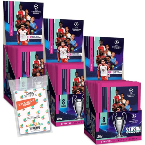 Bundle mit Topps - Champions League 2023/24 - Sammelsticker - 3 Displays (150 Tüten) + Exklusive Collect-it Hüllen von collect-it.de MY HOME OF CARDS + TOYS