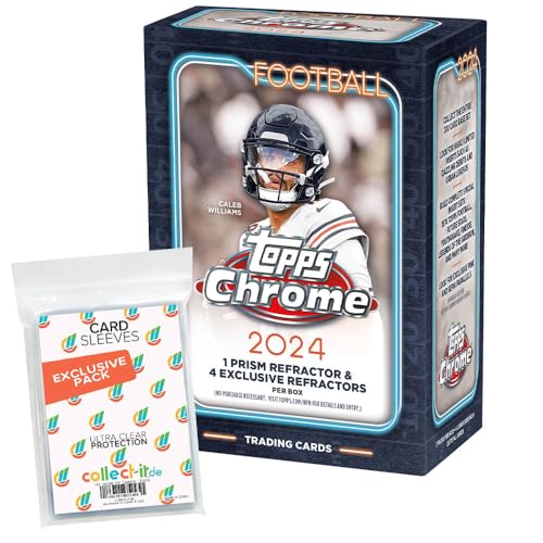 Bundle mit Topps Chrome Football 2024-1 Value Box + Exklusive Collect-it Hüllen, 7 Packs pro Box mit je 4 Karten pro Pack, 1 Prism Refractor und 4 Exklusive Refractor Karten pro Box Bundle mit Topps Chrome Football 2024-1 Value Box + Exklusive Collect-it Hüllen, 7 Packs pro Box mit je 4 Karten pro Pack, 1 Prism Refractor und 4 Exklusive Refractor Karten pro Box von collect-it.de MY HOME OF CARDS + TOYS