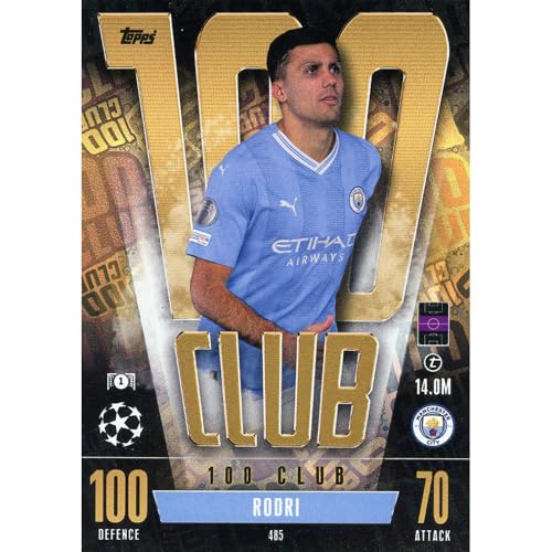 Bundle mit Topps Match Attax Champions League 2023/2024 - Trading Cards,Sammelkarten, Fußball Einzelkarte, Spezial Karte (485 - Rodri - 100 Club) von collect-it.de MY HOME OF CARDS + TOYS