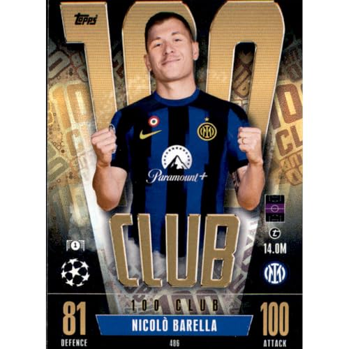 Bundle mit Topps Match Attax Champions League 2023/2024 - Trading Cards,Sammelkarten, Fußball Einzelkarte, Spezial Karte (486 - Nicolo Barella - 100 Club) von collect-it.de MY HOME OF CARDS + TOYS